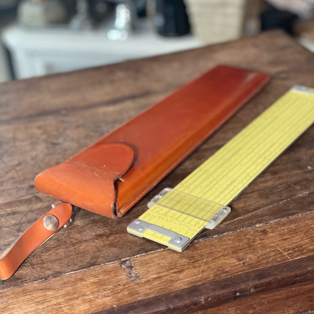 Vintage Speed Rule Dual Base Pickett Synchro Scale Slide Ruler leather case